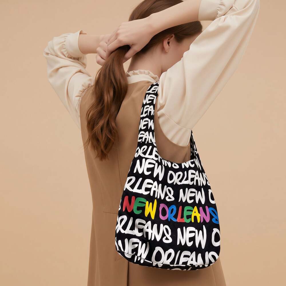 Robin Ruth New Orleans Graffiti Print Canvas Hobo Bag